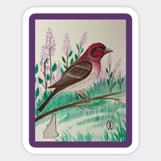 New Hampshire state bird and flower, the purple finch and purple lilac Sticker